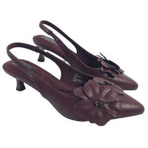 Rachel Roy Burgundy Floral Slingback Kitten Heels Grace Size 6.5 Women's Dress